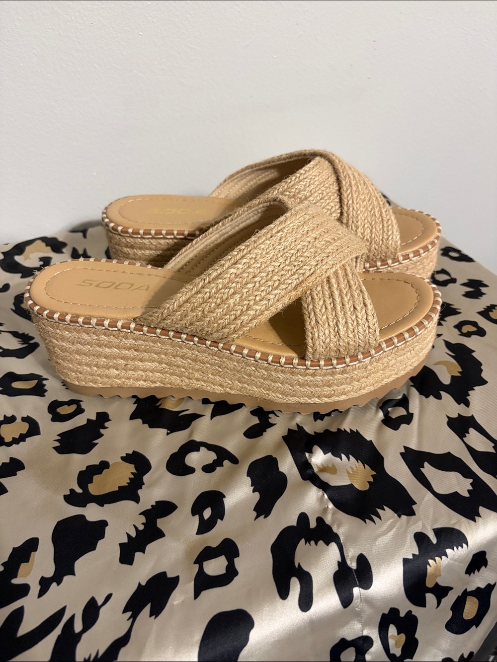 Soda Natural Tan Braided Wedge Slide Sandals